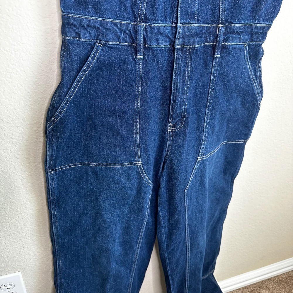 Fashion Nova Denim Jumpsuit Dark Wash Utility Boilersuit Wide Leg XL Workwear - Picture 4 of 11